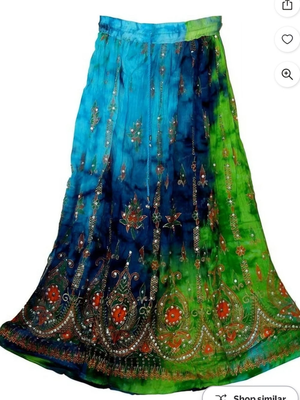 *NEW ARRIVAL* Blue Green Tie Dye Embroidered Maxi Skirt OSFM